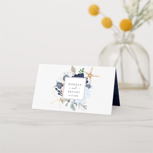 モダン航海の |フローラ折り結婚曲げ プレイスカード (裏面)