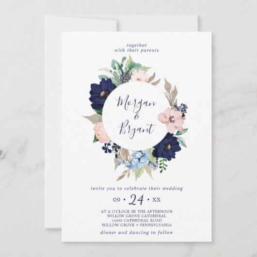 モダン航海の |フローラ結婚リース 招待状 (正面)