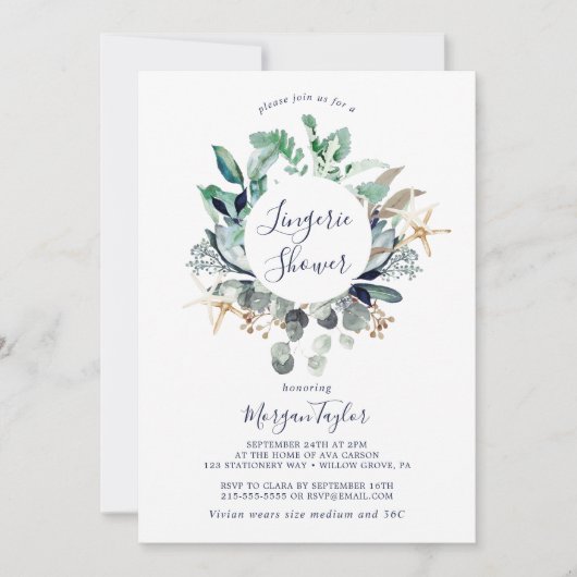 モダン航海の |緑のランジェリーシャワー 招待状 (正面)