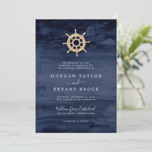 モダン航海の |船のヘルムフォーマル結婚ズ 招待状 (スタンド正面)