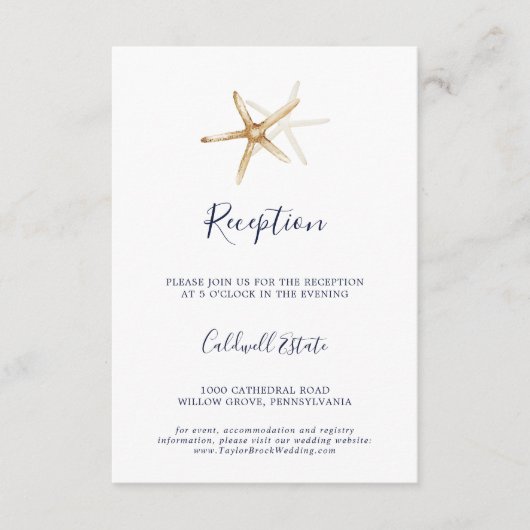 モダン航海の | Starfishウェディングレセプション エンクロージャーカード (正面)