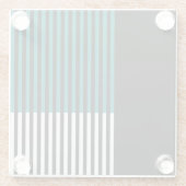 モダン色ブロックストライプのティール(緑がかった色)白黒 ガラスコースター (裏面)