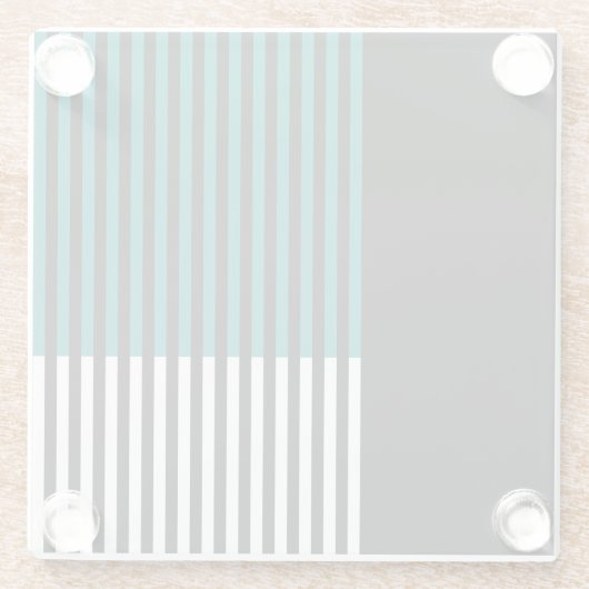 モダン色ブロックストライプのティール(緑がかった色)白黒 ガラスコースター (裏面)