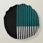 モダン色ブロックストライプのティール(緑がかった色)白黒 ラウンドクッション (裏面)