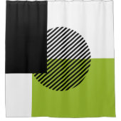 モダン色ブロックストライプの円ライムグリーンブラック シャワーカーテン (正面)