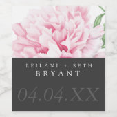 モダン色ブロック絵を描ピンク牡丹フローラ ワインラベル (シングルラベル)