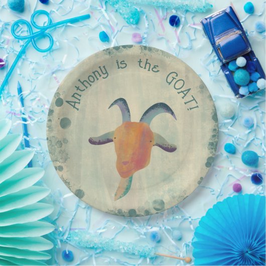 モダン色彩の鮮やかヤギイラストレーションパーソナライズされた ペーパープレート (パーティー)