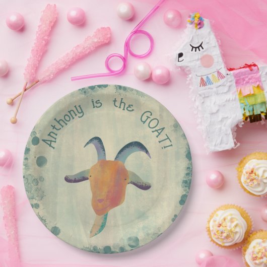 モダン色彩の鮮やかヤギイラストレーションパーソナライズされた ペーパープレート (パーティー)