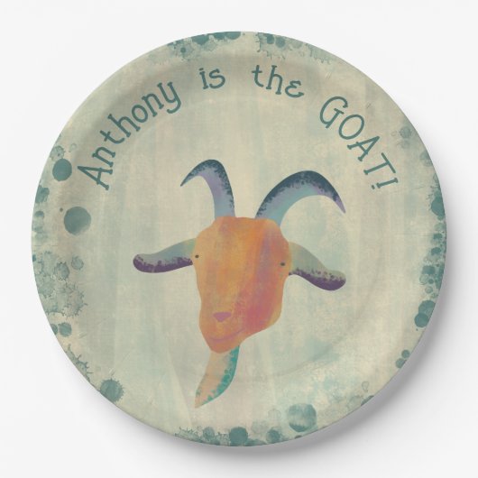 モダン色彩の鮮やかヤギイラストレーションパーソナライズされた ペーパープレート (正面)
