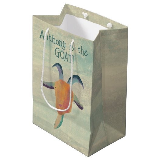 モダン色彩の鮮やかヤギイラストレーションパーソナライズされた ミディアムペーパーバッグ (正面アングル)