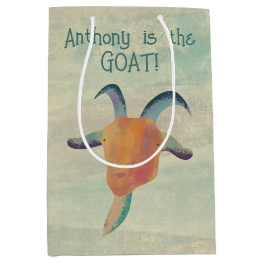 モダン色彩の鮮やかヤギイラストレーションパーソナライズされた ミディアムペーパーバッグ (正面)