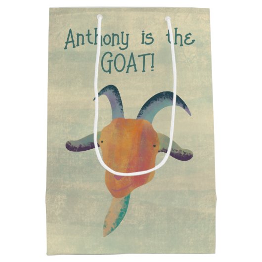 モダン色彩の鮮やかヤギイラストレーションパーソナライズされた ミディアムペーパーバッグ (裏面)