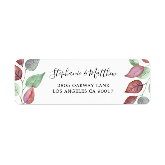 モダン色彩の鮮やかBurgundy Leaf Water Color Folids ラベル (正面)