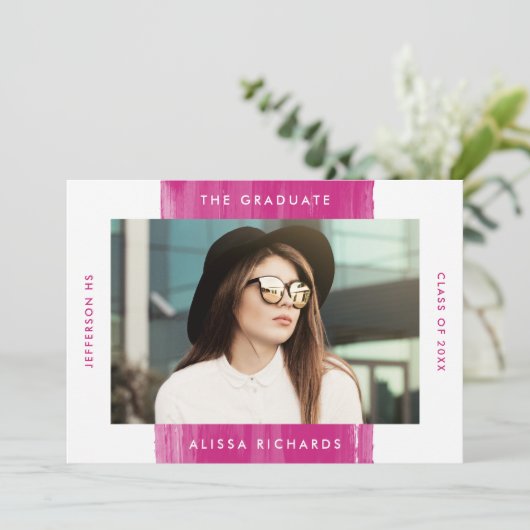 モダン色彩の鮮やかMagenta Photo Gradation Party 招待状 (スタンド正面)