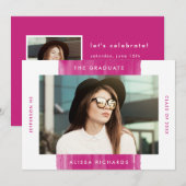 モダン色彩の鮮やかMagenta Photo Gradation Party 招待状 (正面/裏面)