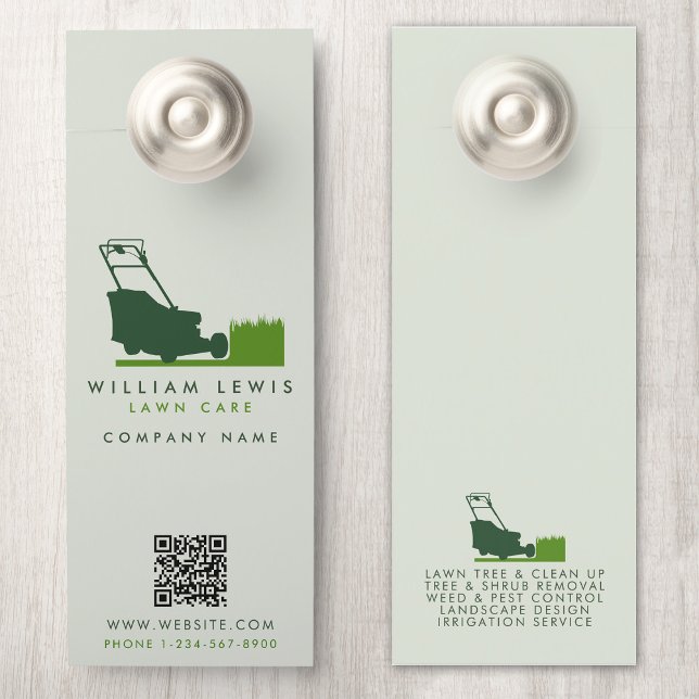 モダン芝生芝生気にシンプルQRコード ドアノブサイン (Modern Lawnmower Lawn Care Simple QR Code Door Hanger)