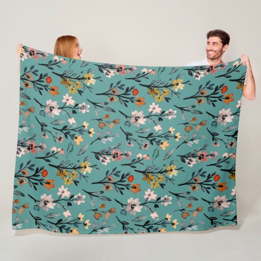 モダン花のエレガント柄ホーム100青 フリースブランケット (インサイチュ)
