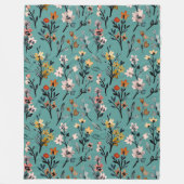 モダン花のエレガント柄ホーム100青 フリースブランケット (正面)