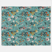 モダン花のエレガント柄ホーム100青 フリースブランケット (正面(横))