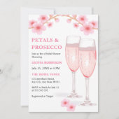 モダン花びら&プロセッコピンクフォトブライダルシャワー 招待状 (正面)