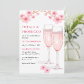 モダン花びら&プロセッコピンクフローラブライダルシャワー 招待状 (スタンド正面)