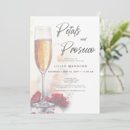 モダン花びら&プロセッコ水カラーブライダルシャワー 招待状 (スタンド正面)