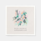 モダン花エレガント花束ハッピーバースデー スタンダードカクテルナプキン (正面)