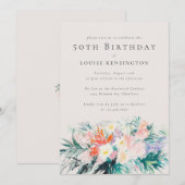 モダン花エレガント花花束第50誕生日招待券 招待状 (正面/裏面)