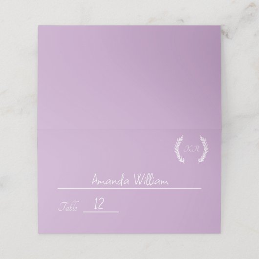 モダン花ラインアートモノグラムパープルラベンダー プレイスカード (外部開封)