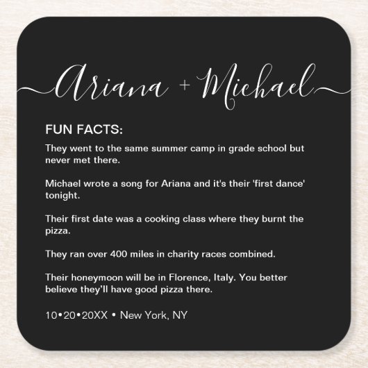 モダン花婿の名前のおもしろいファクトのカスタムスクリプト スクエアペーパーコースター (正面)