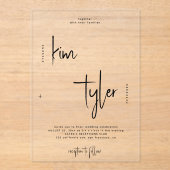 モダン花嫁と花婿の台本結婚名 アクリル招待状 (正面)