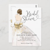 モダン花嫁ホワイト金ゴールドズ結婚ガウンブライダルシャワー ポストカード (正面/裏面)