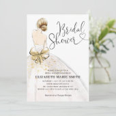 モダン花嫁ホワイト金ゴールドズ結婚ガウンブライダルシャワー 招待状 (スタンド正面)