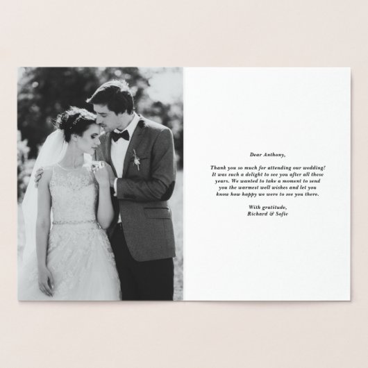 モダン花模様ゴールドフォイル写真結婚の感謝 箔カード (内部)