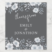 モダン花模様応援ニュー結婚ライウィズの灰色 ワインラベル (シングルラベル)