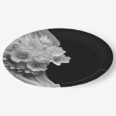 モダン花模様白黒結婚ズ ペーパープレート (アングル)