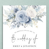 モダン花模様QRコードほこりっぽいブルー結婚ズ 招待状