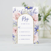 モダン花瓶のブルゴーニュ結婚バラ 出欠カード (スタンド正面)