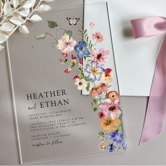 モダン花結婚の アクリル招待状