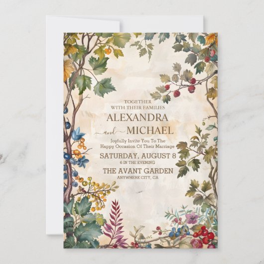 モダン花結婚の 招待状 (正面)