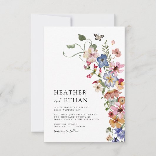 モダン花結婚の 招待状 (正面)