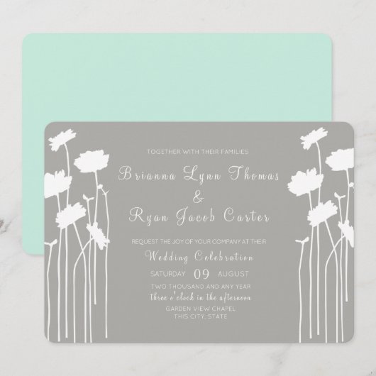 モダン花結婚の 招待状 (正面/裏面)