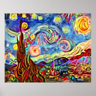 モダン芸術的星の絵画夜 ポスター