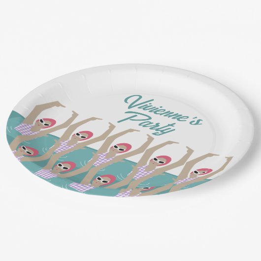 モダン芸術的泳ぐ人水泳誕生日パーティー ペーパープレート (アングル)