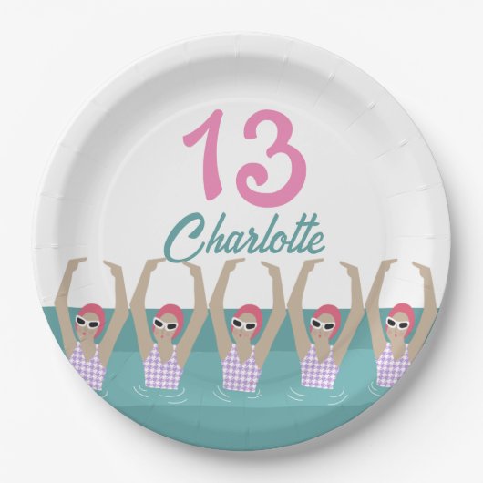 モダン芸術的泳ぐ人13th誕生日パーティー ペーパープレート (正面)