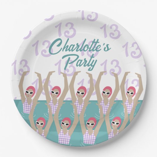 モダン芸術的泳ぐ人13th誕生日パーティー ペーパープレート (正面)