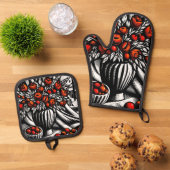 モダン芸術的窓のそばの花絵を描 鍋つかみ&鍋敷きセット (トップダウン)