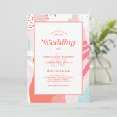 モダン芸術的結婚抽象芸術のコーラルティール(緑がかった色)ピンク 招待状 (スタンド正面)