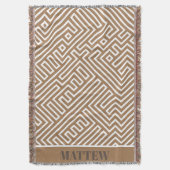 モダン茶パーソナライズされた白ラビリンス模様 スローブランケット (正面縦)