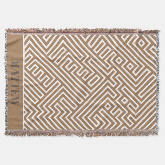 モダン茶パーソナライズされた白ラビリンス模様 スローブランケット (正面)